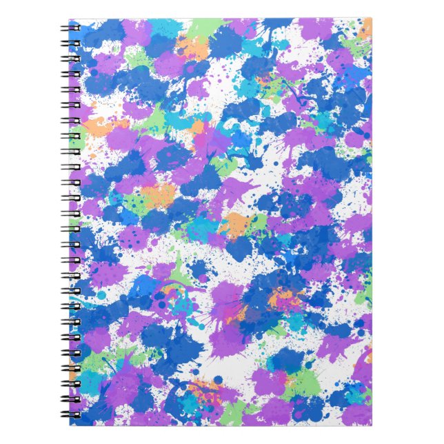 Cool Colors Abstract Splatter Paint, Blurple Notebook (Front)
