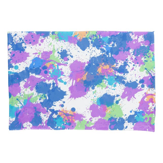 Cool Colors Abstract Splatter Paint, Blurple Pillow Case (Front)