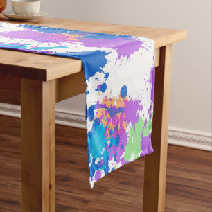 Cool Colors Abstract Splatter Paint, Blurple Short Table Runner