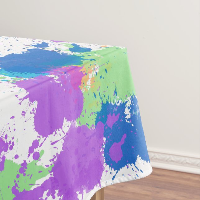 Cool Colors Abstract Splatter Paint, Blurple Tablecloth (In Situ)