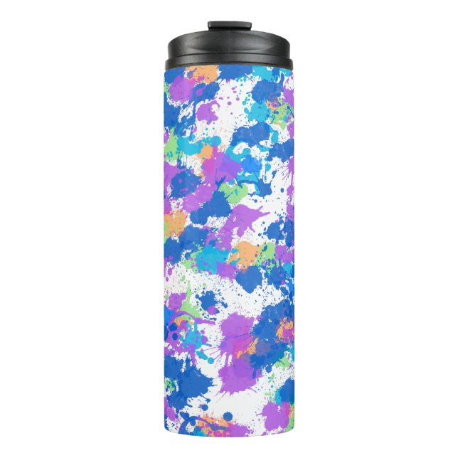 Cool Colors Abstract Splatter Paint, Blurple Thermal Tumbler (Front)