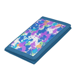 Cool Colors Abstract Splatter Paint, Blurple Tri-fold Wallet