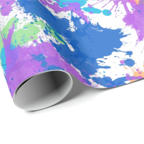 Cool Colors Abstract Splatter Paint Blurple Wrapping Paper