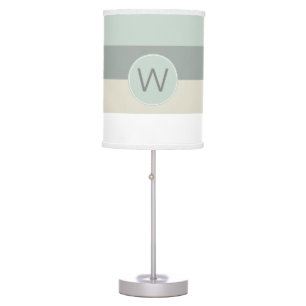 Cool Colors Minimalist Look Stripes and Monogram Table Lamp