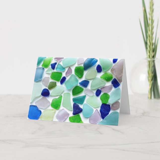 Cool Colors Natural Aqua Green Sea Glass Card (Front)