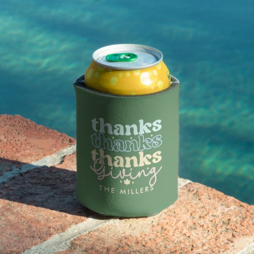 Cool Colors Retro ThanksGiving Typography Can Cooler