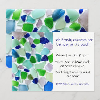 Cool Colors Sea Glass Beach Party Invitation
