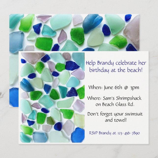 Cool Colors Sea Glass Beach Party Invitation (Front/Back)
