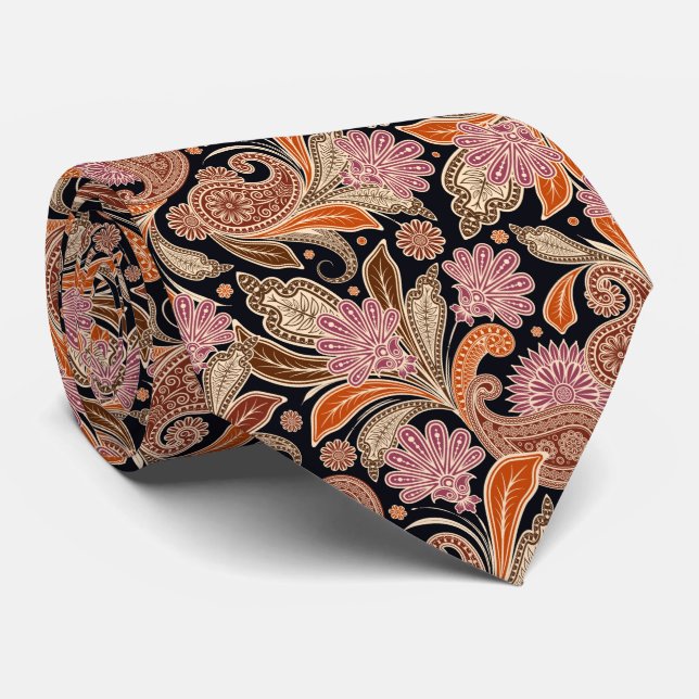 cool colors tiled paisley pattern neck tie (Rolled)