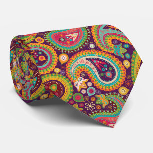 cool colors tiled paisley pattern neck tie