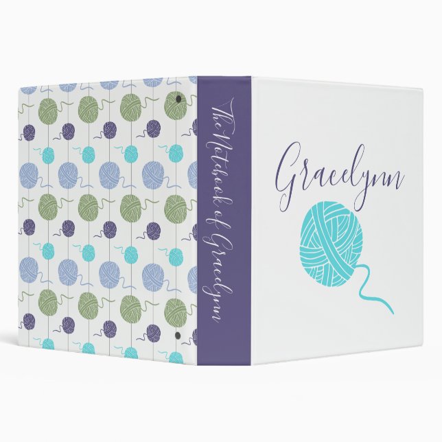 Cool Colors Yarn Ball String Pattern 3 Ring Binder (Background)