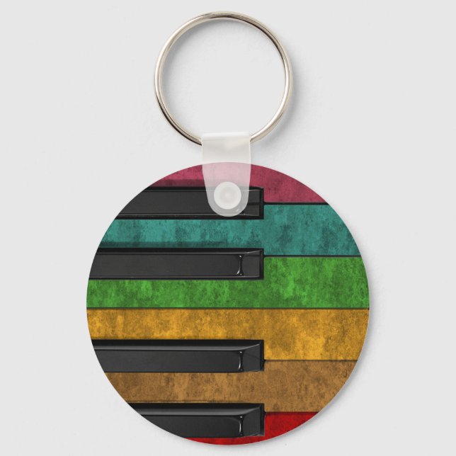 Cool colourful antique grunge effect piano keychain (Front)