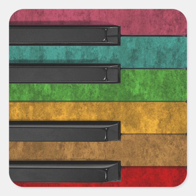 Cool colourful antique grunge effect piano square sticker (Front)