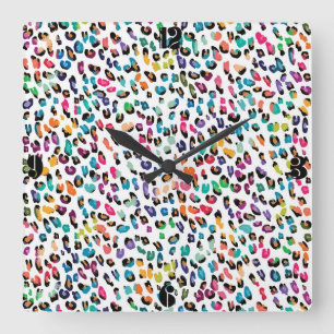 Cool colourful girly trendy Leopard animal print Square Wall Clock