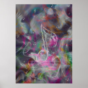 Cool colourful glow smoke effects white music note poster