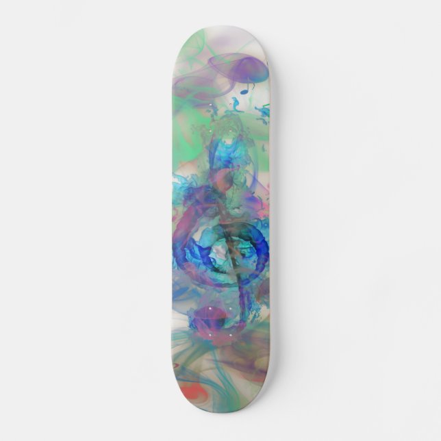 Cool colourful music notes smoke effects image skateboard deck (Front)