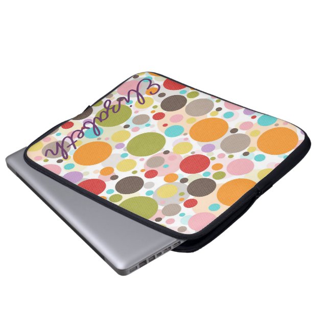 Cool colourful trendy girly bubbles polka dots laptop sleeve (Front Bottom)