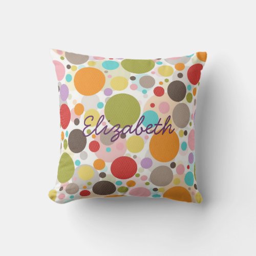 Cool colourful trendy girly bubbles polka dots throw pillow