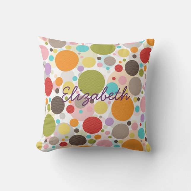 Cool colourful trendy girly bubbles polka dots throw pillow (Front)