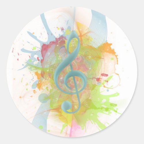 Cool colourful watercolour splatters music notes classic round sticker