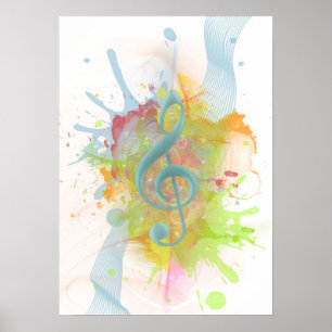 Cool colourful watercolour splatters music notes poster