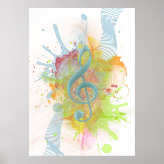 Cool colourful watercolour splatters music notes poster (Front)