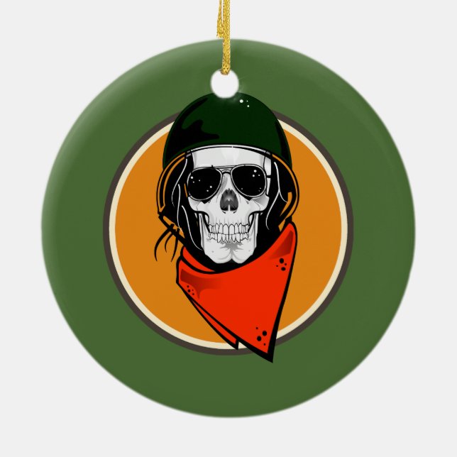 Cool Combat Skull Ceramic Ornament (Back)