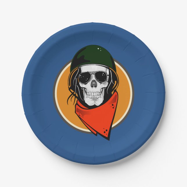 Cool Combat Skull Paper Plates (Front)