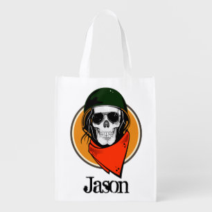Cool Combat Skull Personalized Reusable Grocery Bag