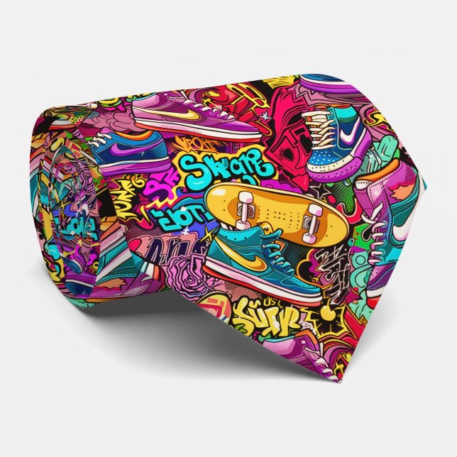 Cool comic graffiti tiled pattern  neck tie (Rolled)