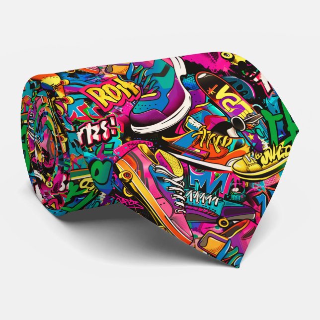 Cool comic graffiti tiled pattern  neck tie (Rolled)