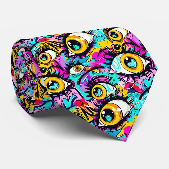 Cool comic graffiti tiled pattern  neck tie (Rolled)