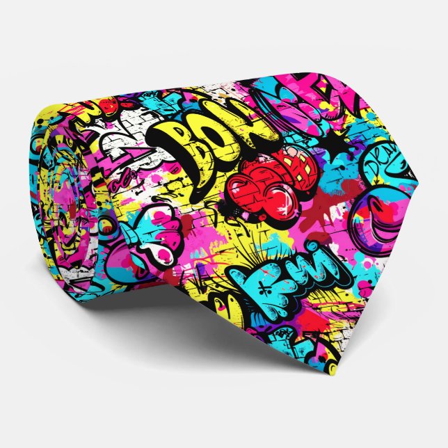 Cool comic graffiti tiled pattern  neck tie (Rolled)
