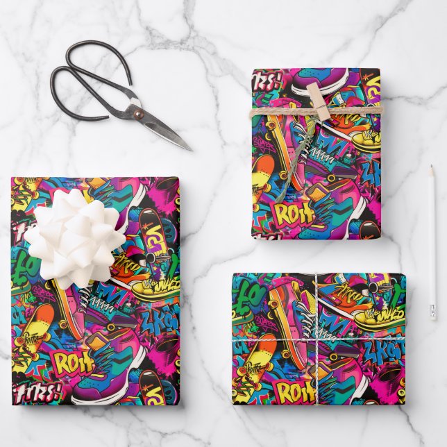 Cool comic graffiti tiled pattern  wrapping paper sheets (Front)