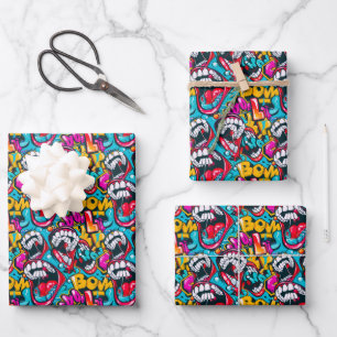 Cool comic graffiti tiled pattern wrapping paper sheets