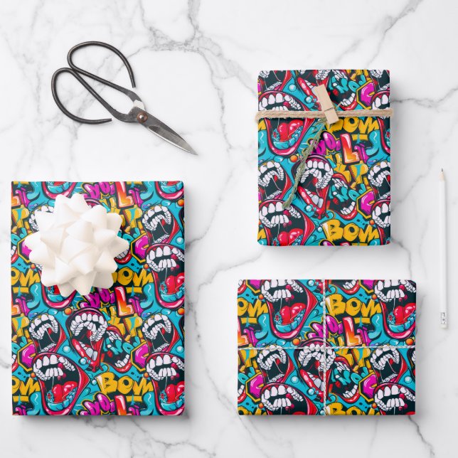 Cool comic graffiti tiled pattern  wrapping paper sheets (Front)