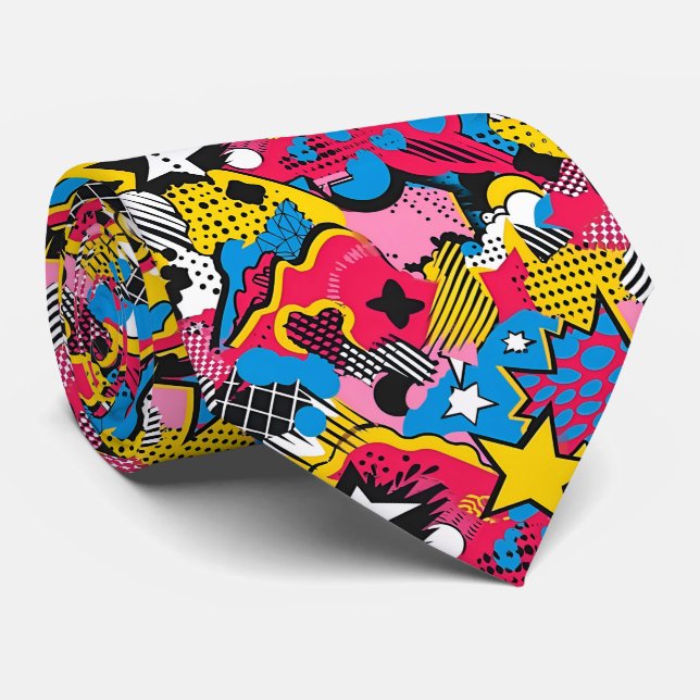 Cool comic pop tiled pattern  neck tie (Rolled)