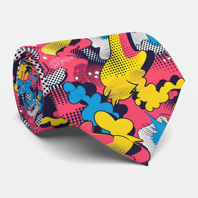 Cool comic pop tiled pattern  neck tie (Rolled)