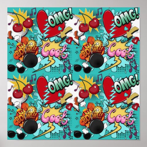 Cool Comic Style Pop Art Collage Blue Poster
