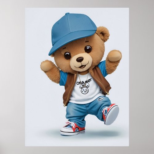 Cool Comic Teddy Bear in Hip Hop Style AI Art  Poster