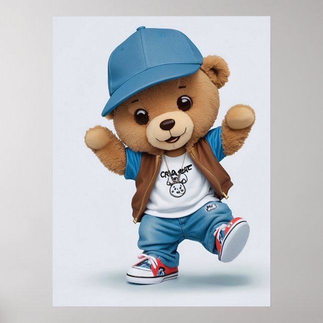 Cool Comic Teddy Bear in Hip Hop Style AI Art  Poster (Front)