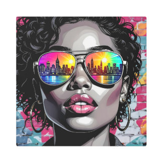 Cool Comic Woman in City with Sunglasses Metal Print