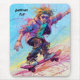 Cool comical abstract anime skateboarder mouse pad