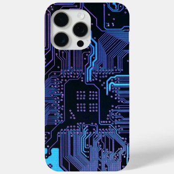 Cool Computer Circuit Board Blue Iphone 15 Pro Max Case by FlowstoneGraphics at Zazzle