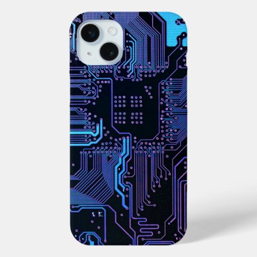 Cool Computer Circuit Board Blue iPhone 15 Plus Case