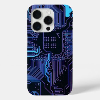 Cool Computer Circuit Board Blue Iphone 15 Pro Case by FlowstoneGraphics at Zazzle