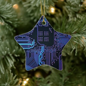 Cool Computer Circuit Board Blue Ceramic Ornament by FlowstoneGraphics at Zazzle