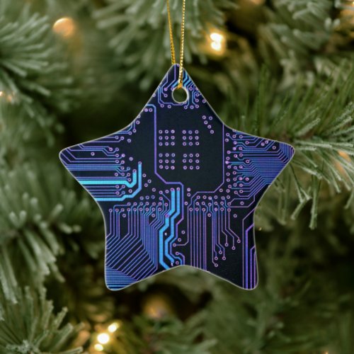 Cool Computer Circuit Board Blue Ceramic Ornament