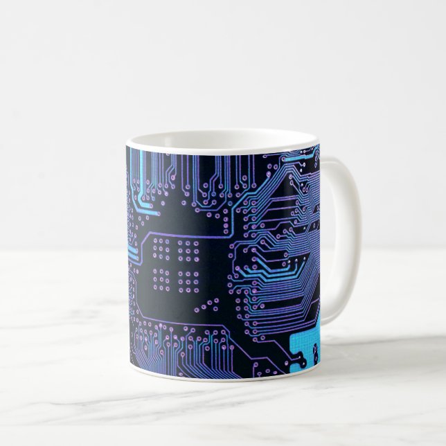 Cool Computer Circuit Board Blue Coffee Mug (Front Right)