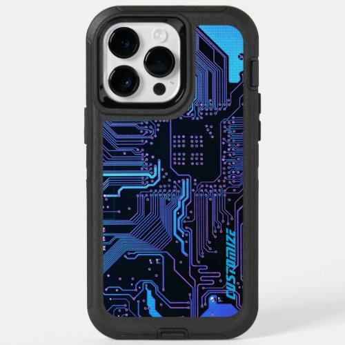 Cool Computer Circuit Board Blue Custom OtterBox iPhone 14 Pro Max Case